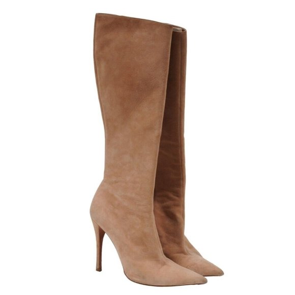 Alaia Womens Knee High Boots Size US8.5 EU38.5 Pink Tan Suede 110mm Pointy Heels